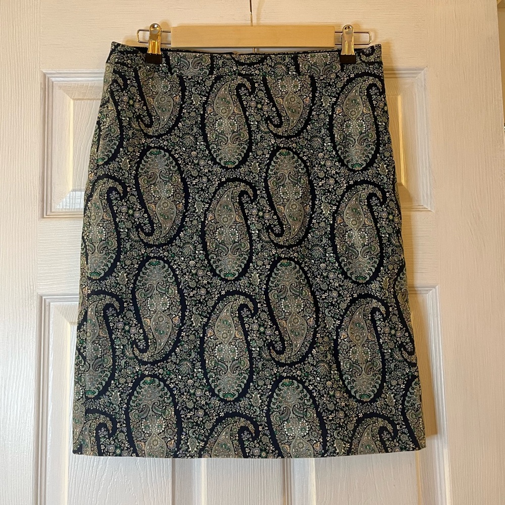 J. Crew Paisley Straight Skirt Preppy Lined Detailed Sateen